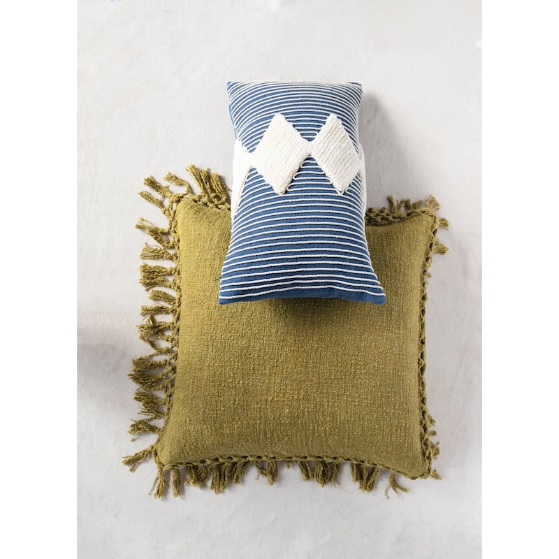 Cotton Slub Pillow with Crochet and Fringe