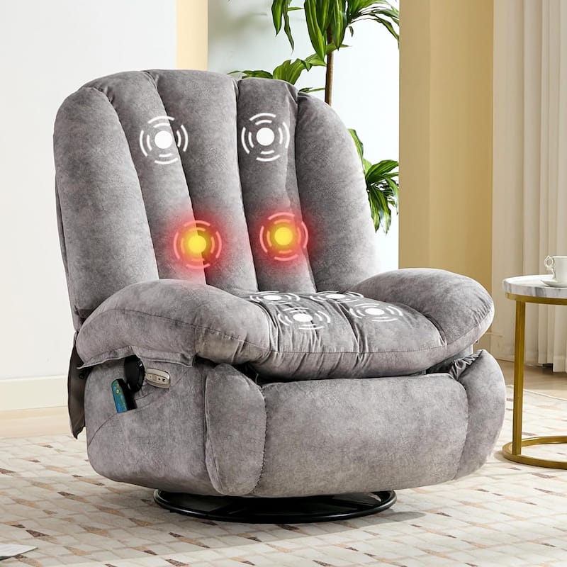 Shell Shape Power Recliner Chair, Chenille Fabric Swivel Rocker Recliner with Bluetooth Speaker