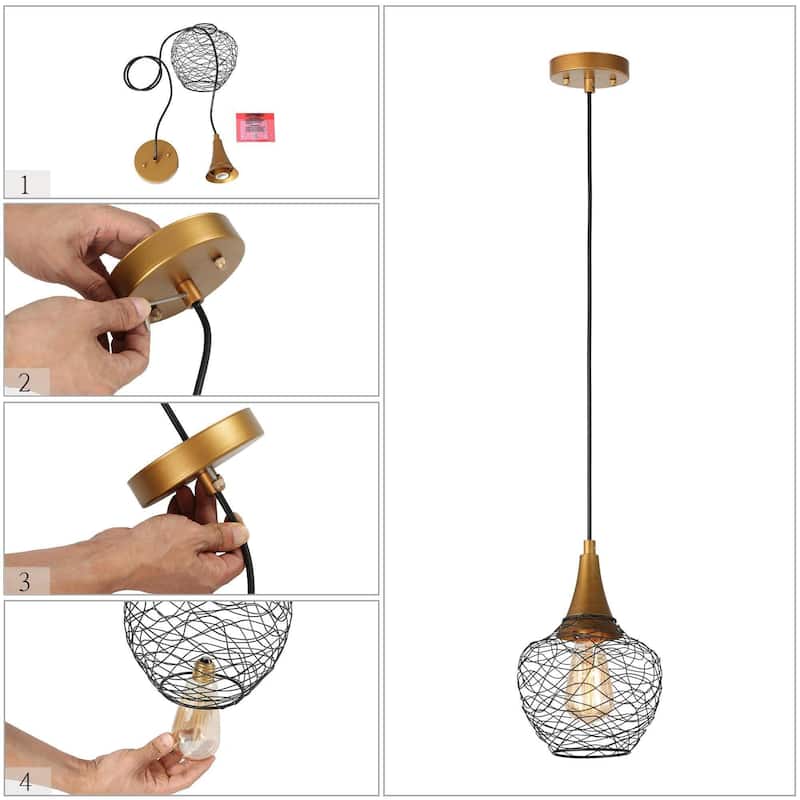 Alisar Mid-century Modern 7inch Mini Farmhouse Metal Cage Lantern Pendant Black Wire Kitchen Island Bar Ceiling Lights