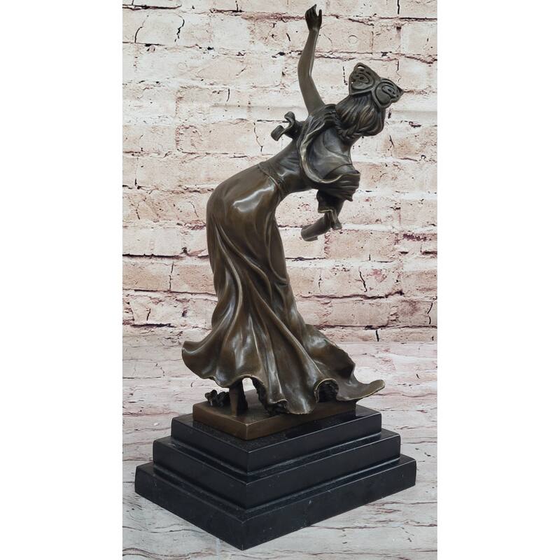 Spanish Flamenco Dancer Young Woman - Bronze Sculpture On Marble Base