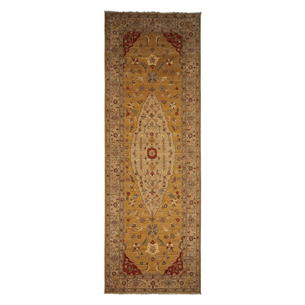 6x17'3'' Hand Knotted Wool Medallion Gold Peshawar Traditional Rug - 6' x 17' 3''