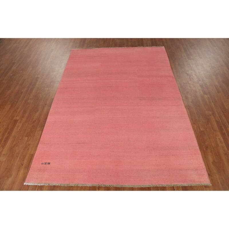 Light Pink Modern Gabbeh Oriental Area Rug Hand-Knotted Wool Carpet - 6'8"x 9'5"