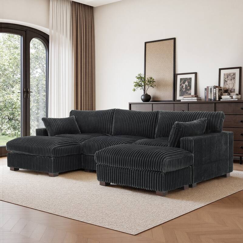 Modren Plush Oversized Modular Sectional Sofa Set with Chaise&Ottoman. - 4-piece/Grey - Left Facing
