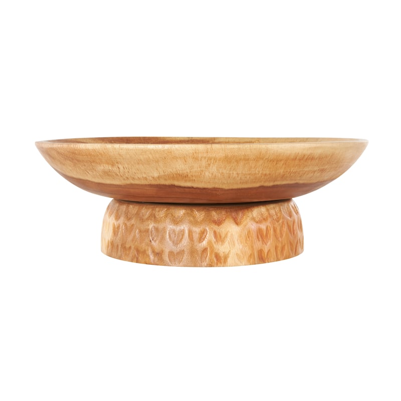 Teak Wood Handmade Decorative Bowl with Elevated Base - Brown - Roche River Decor - 17"W x 17"L x 6"H