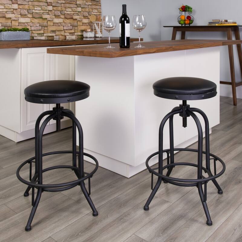 2 Pk. 30'' Barstool with Swivel Lift Bonded Leather Seat - Black