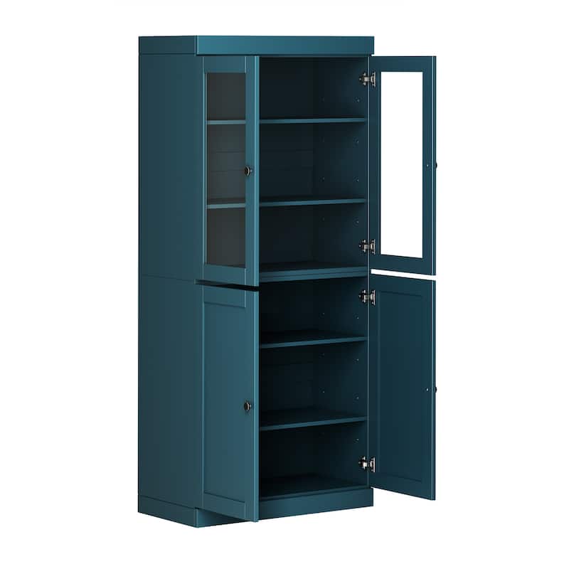 Palace Imports 100% Solid Wood 32" Pantry Cabinet with Clear Glass, Shaker Doors and Adjustable Shelves