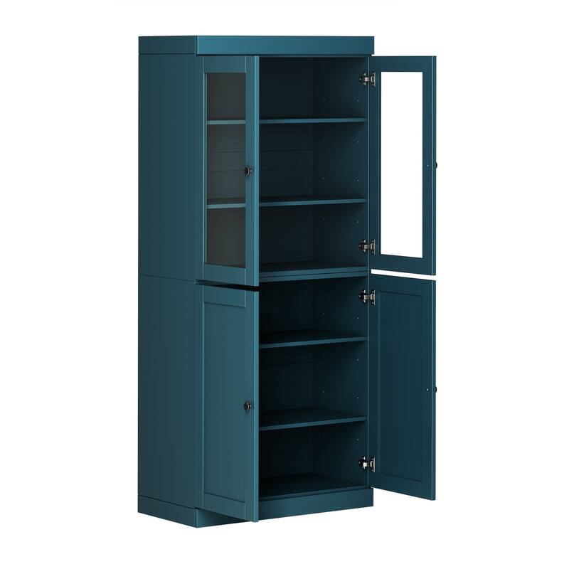 Palace Imports 100% Solid Wood 6-Shelf Bookcase with Clear Glass, Shaker Doors and Adjustable Shelves