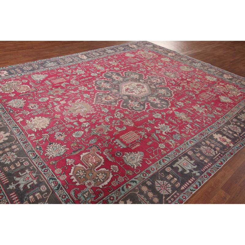 Fuchsia Pink Tabriz Persian Vintage Area Rug Handmade Wool Carpet - 9'6"x 12'8"