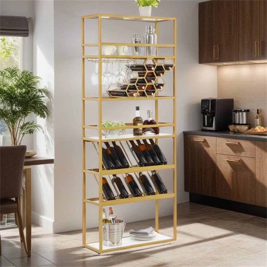LED Tall Bar Cabinet Wine Rack,Standing Honeycomb Wine Rack