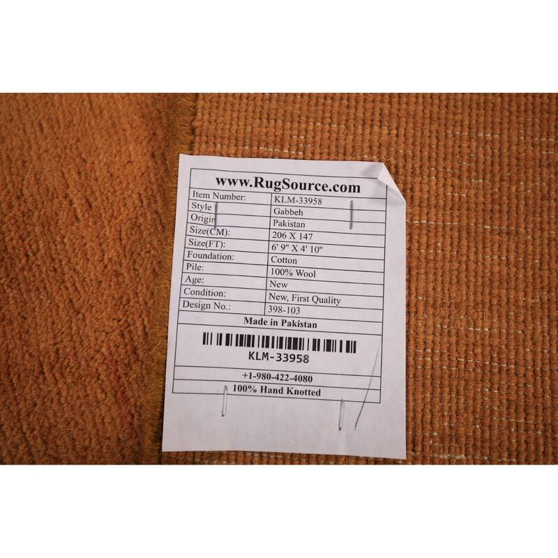 Solid Orange Gabbeh Oriental Area Rug Handmade Wool Carpet - 4'10" x 6'9"