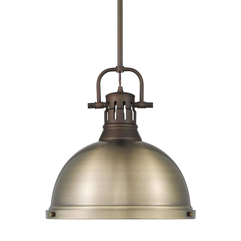 Golden Lighting 3604-L RBZ Duncan 14" Wide Pendant - Rubbed Bronze / Aged Brass