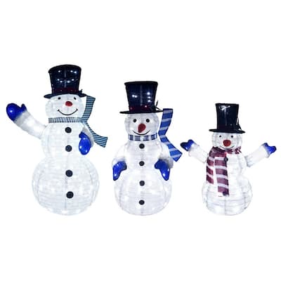 4ft Multicolor Metal and Fabric Collapsible Snowman Yard Lights (Set of 3), Holiday Seasonal Décor - White