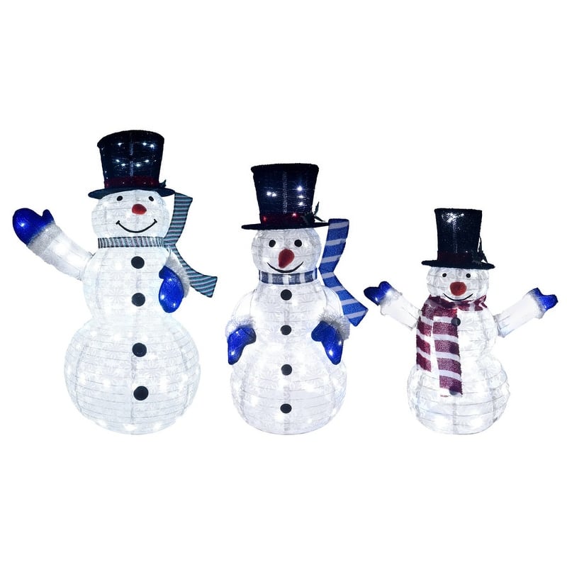 Joyfy 3Pcs 3D Christmas Collapsible Snowman Yard Light, 270 Pre-Lit LED Cool White Lights