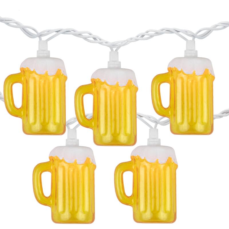 10ct Beer Mug Summer Outdoor Patio String Light Set, 7.25ft White Wire