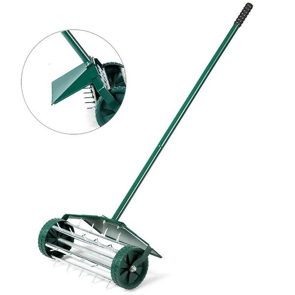 Rolling Lawn Aerator Rotary Push Tine Spike Soil Aeration W  Fender 