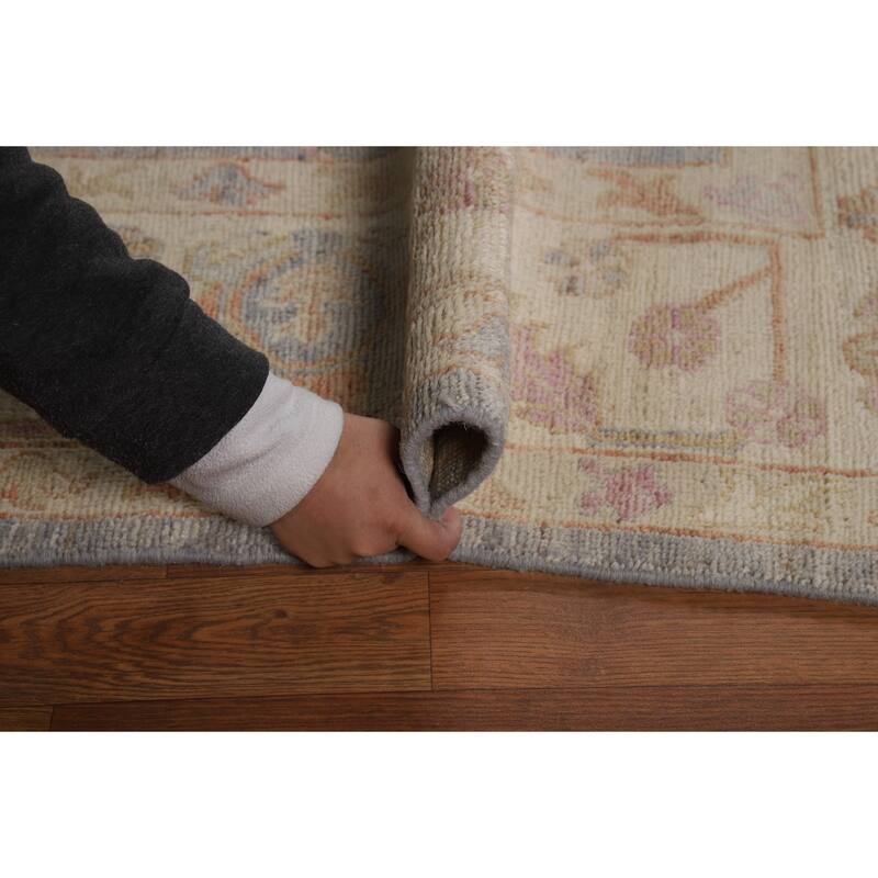 Vegetable Dye Oushak Turkish Area Rug Handmade Blue Floral Wool Carpet - 7'11" x 10'0"
