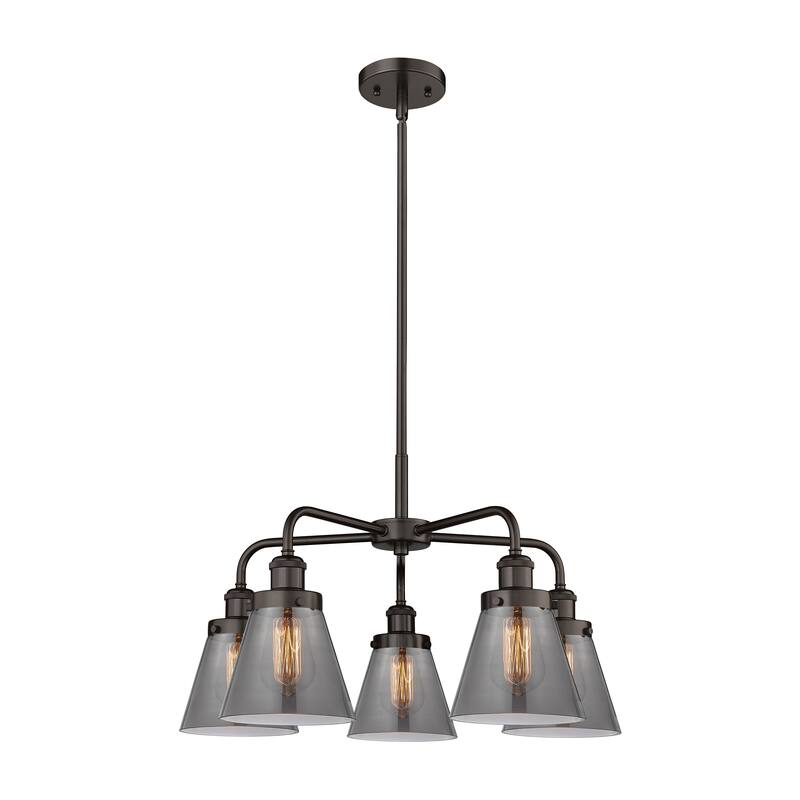 Innovations Lighting Cone - 5 Light 24" Stem Hung Chandelier - Oil Rubbed Bronze/Light Smoke