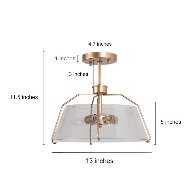 Clarise Glam Gold Semi Flush Mount Seeded Glass Dimmable Ceiling Light - D13"xH11.5"