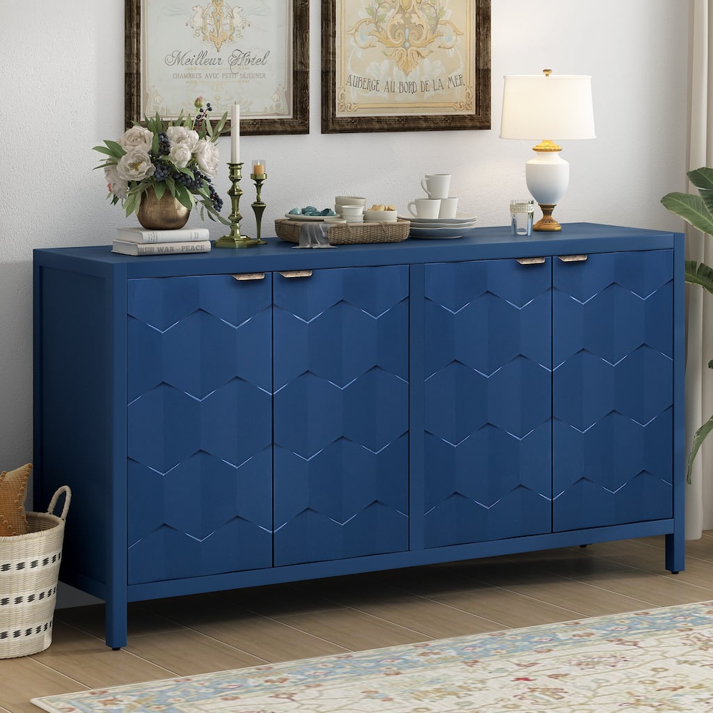4-Door Console Sideboard with Metal Handles for Living Room or Entryway Storage Solutions