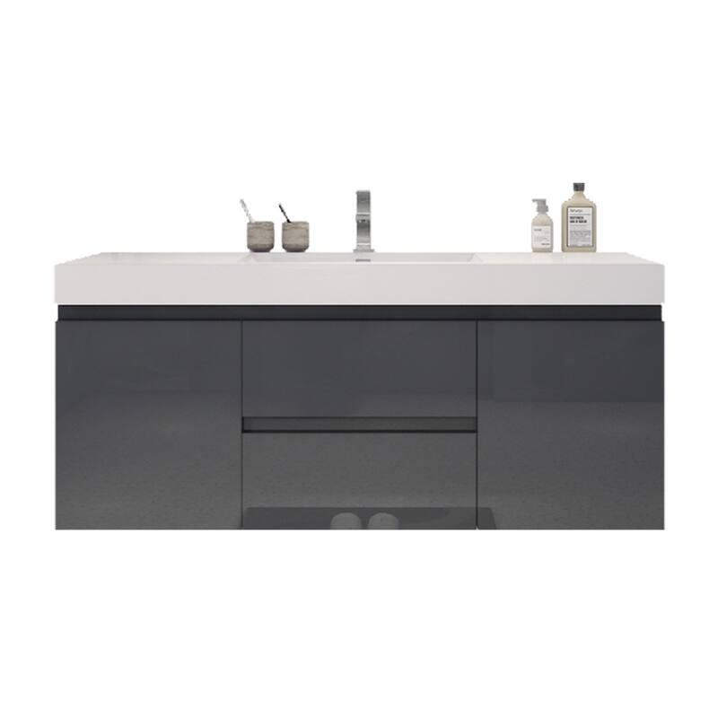 Baillie 60'' Wall-Mounted Vanity with Single Reinforced Acrylic Sink - 60''Width - Gloss Gray