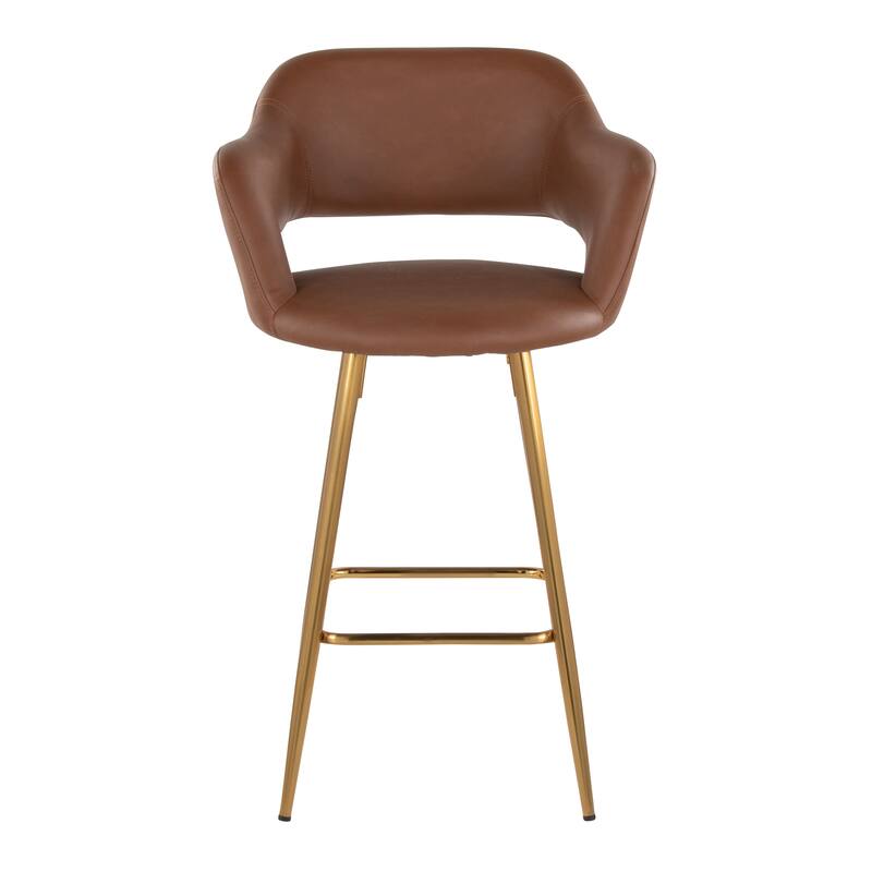 Porch & Den Vallen 26" Fixed-Height Faux Leather Counter Stool with Metal Legs & Square Footrest (Set of 2)