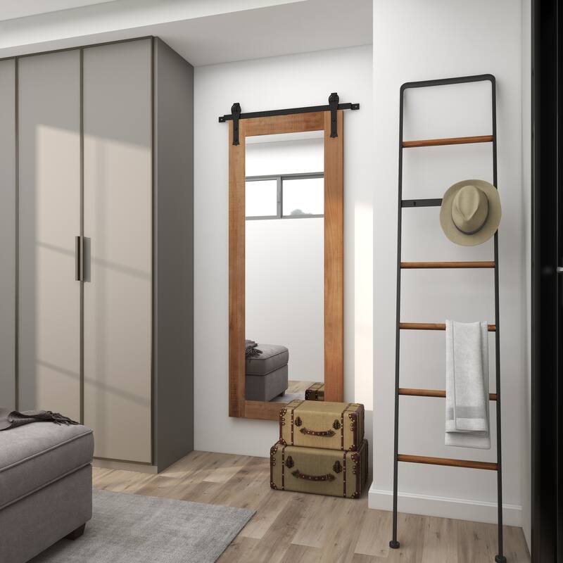 Barn Door Style Wood Industrial Farmhouse Hanging Wall Mirror