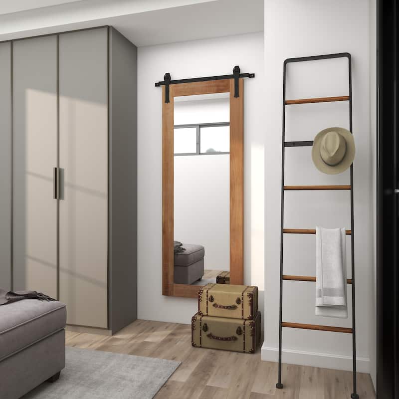 Wood Wall Mirror with Black Metal Hanging Rod - Brown - Roche River Decor