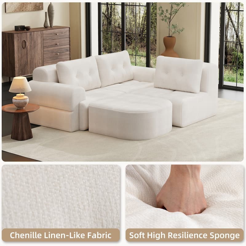 110.23" L-Shaped Chenille Sectional Sofa with Movable Ottoman