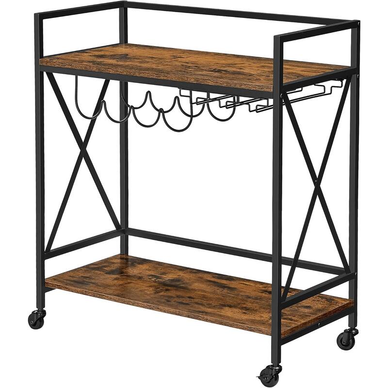 Bar Serving Cart with Glass Stemware Rack and Wine Bottle Holders