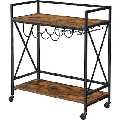 Bar Serving Cart with Glass Stemware Rack and Wine Bottle Holders