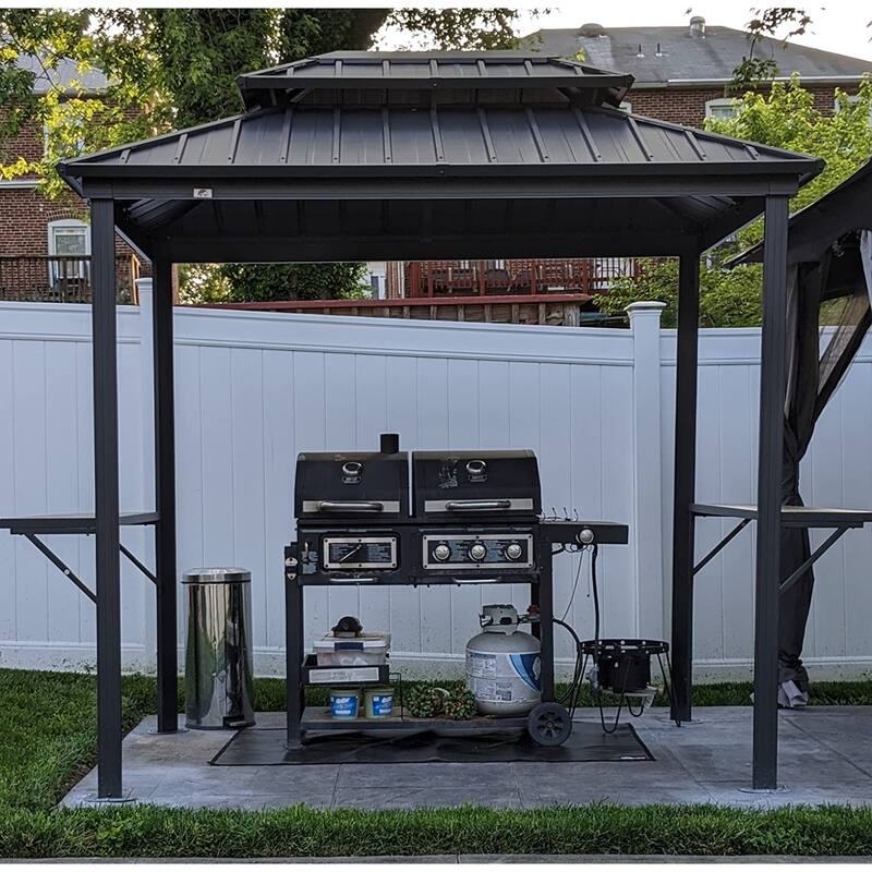 PURPLE LEAF 6ft x 8ft Hardtop Grill Gazebo Galvanized Steel Roof Outdoor BBQ Canopy, Bulbs included