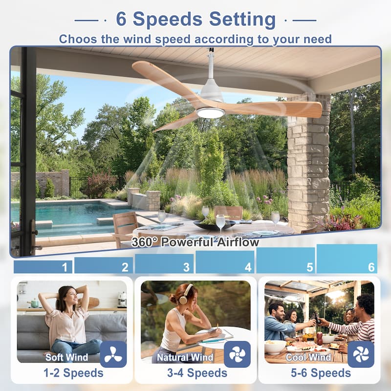 Outdoor Ceiling Fan with Light: Plug-in Hanging Fan, Remote App Control, 3CCT, 6-Speed