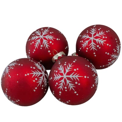 Set of 4 Matte Red Glass Ball Christmas Ornaments 3.25-Inch (80mm) - 3.25"