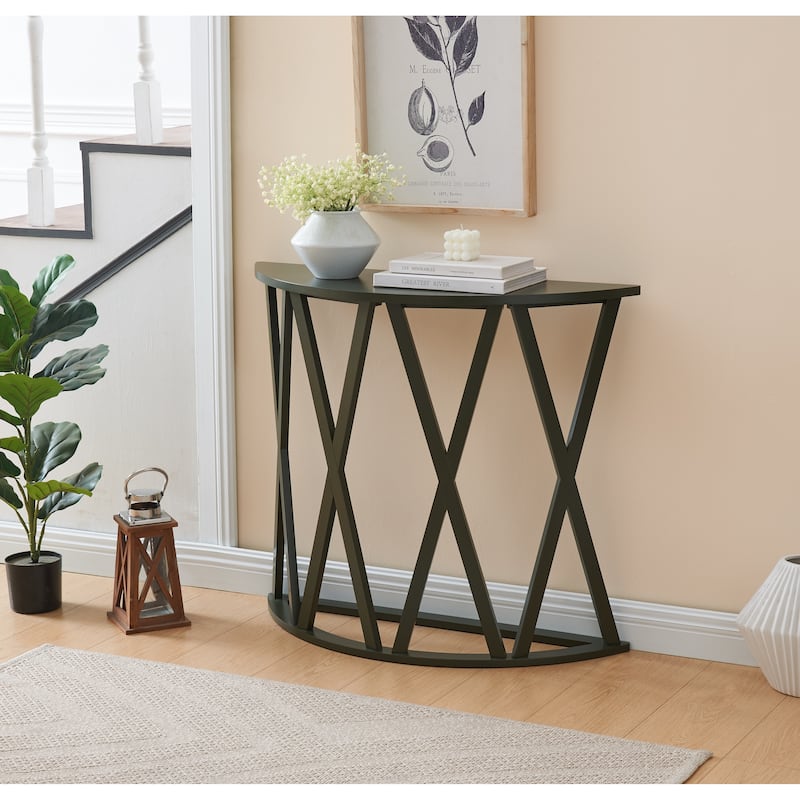 Vienna Collection Wood Side Table with X-Base or Half-Moon Design - Caviar - Half-Moon