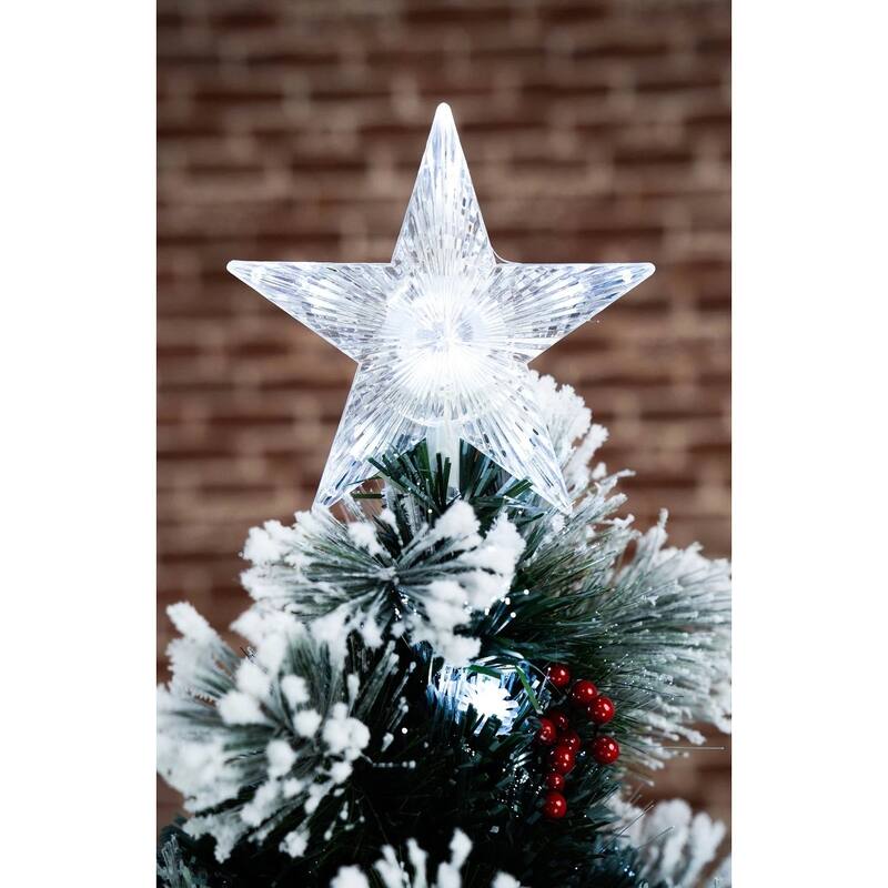 72" White Red Fiber Optic Snow Artificial Christmas Tree Cones Berries - 6 Foot