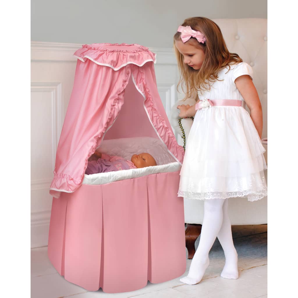 Badger Basket Kisses Rectangle Rocking Doll Bassinet - Pink/White