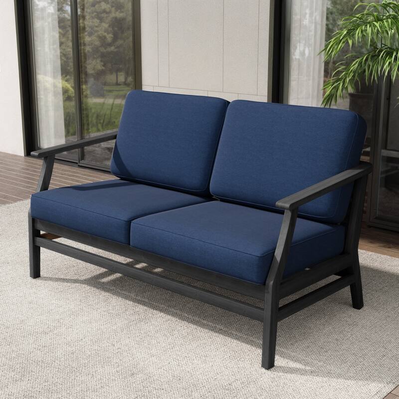 Teak Outdoor Patio Club Chairs Loveseat with Cushions