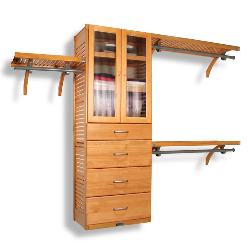 John Louis Home Solid Wood Walk-In Closet System with 4 Drawers and Doors Honey Maple