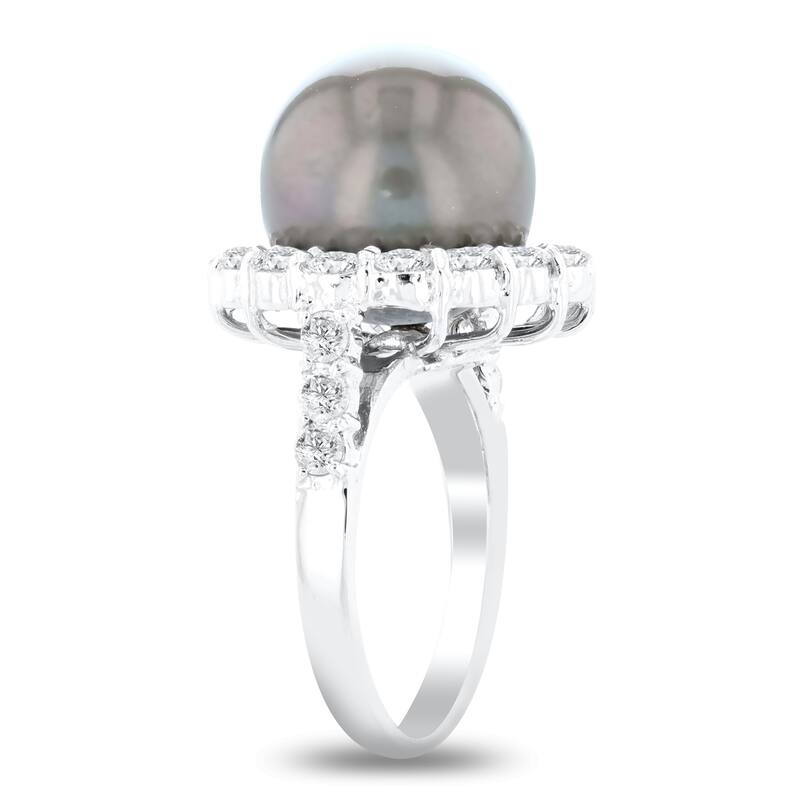 Auriya 14k White Gold 12 1/2ct Tahitian Cultured Black Pearl and 1 1/2ct TDW Diamond Ring