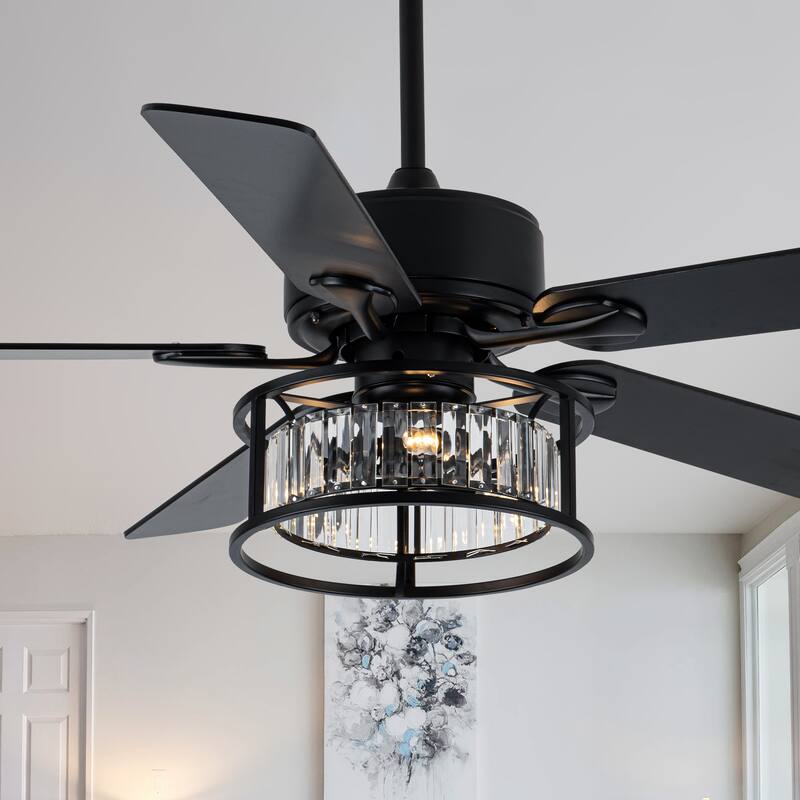 52" Modern Indoor Reversible Crystal Drum Ceiling Fan with Remote Control and Light Kit Chrome - BD020