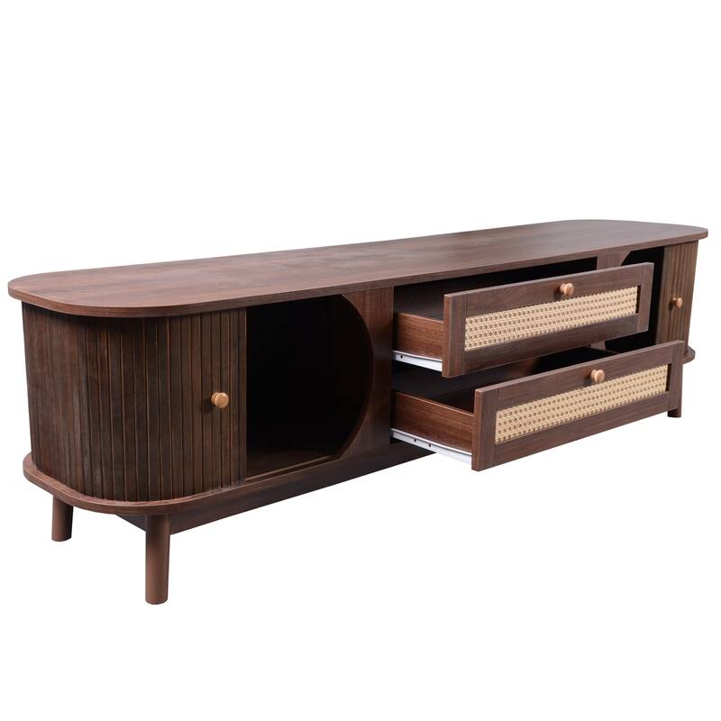 Rustic TV Cabinet for 75" TVs, Farmhouse Entertainment Center with Cable Management & Ample Storage