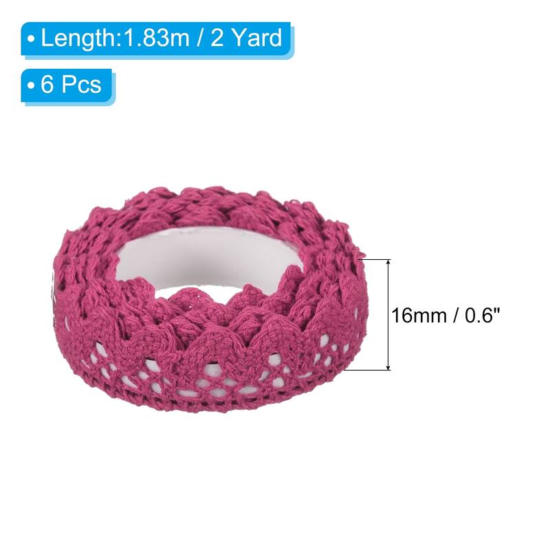 6pcs 0.6" Wide 2 Yards Self-Adhesive Lace Tape Lace Ribbon Stickers - Rose Red