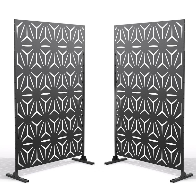 Free Standing Star Black Decorative Outdoor Privacy Screen, 47" L x 76" H