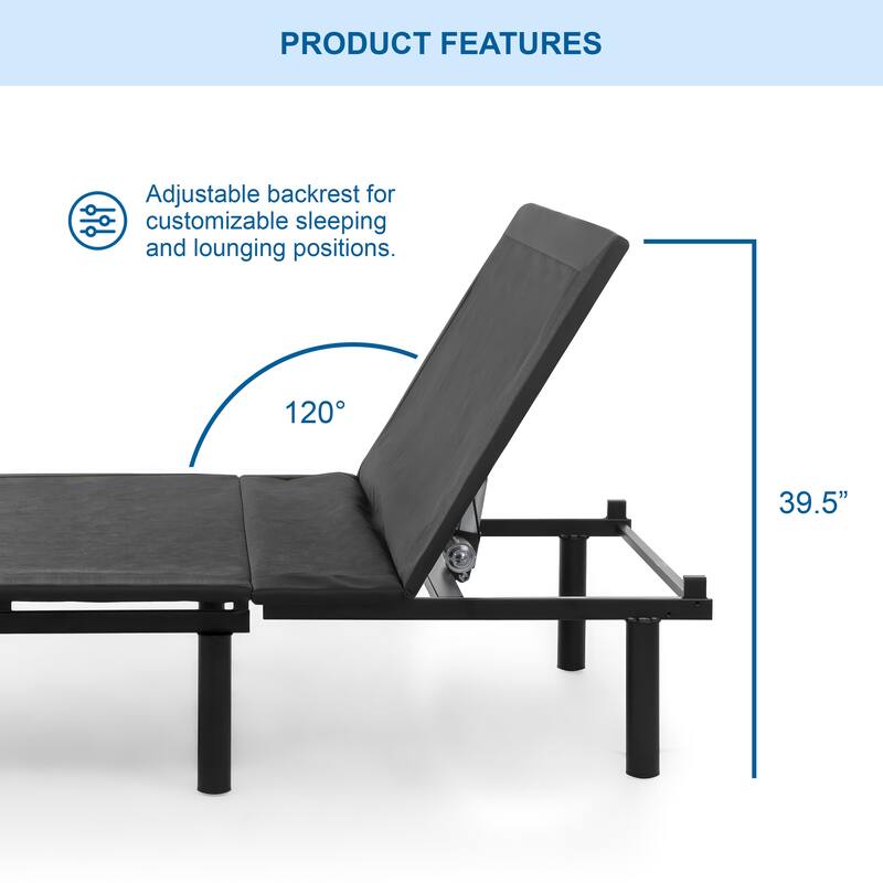 Prutent Contemporary Black Metal Adjustable Remote Controlled Bed Frame