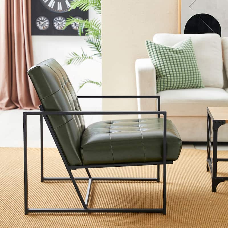 Glitzhome 29.50"W Mid-Century PU Leather Tufted Accent Chair - 29.5"W x 30.5"H x 29.25"D