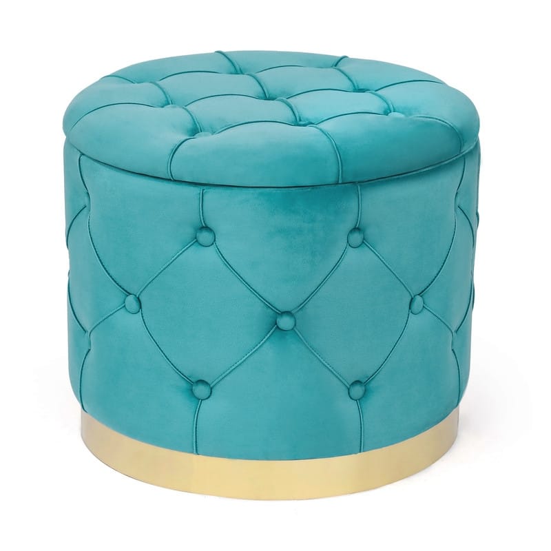 Adeco Round Velvet Multi-Function Vanity Footstool Storage Ottoman