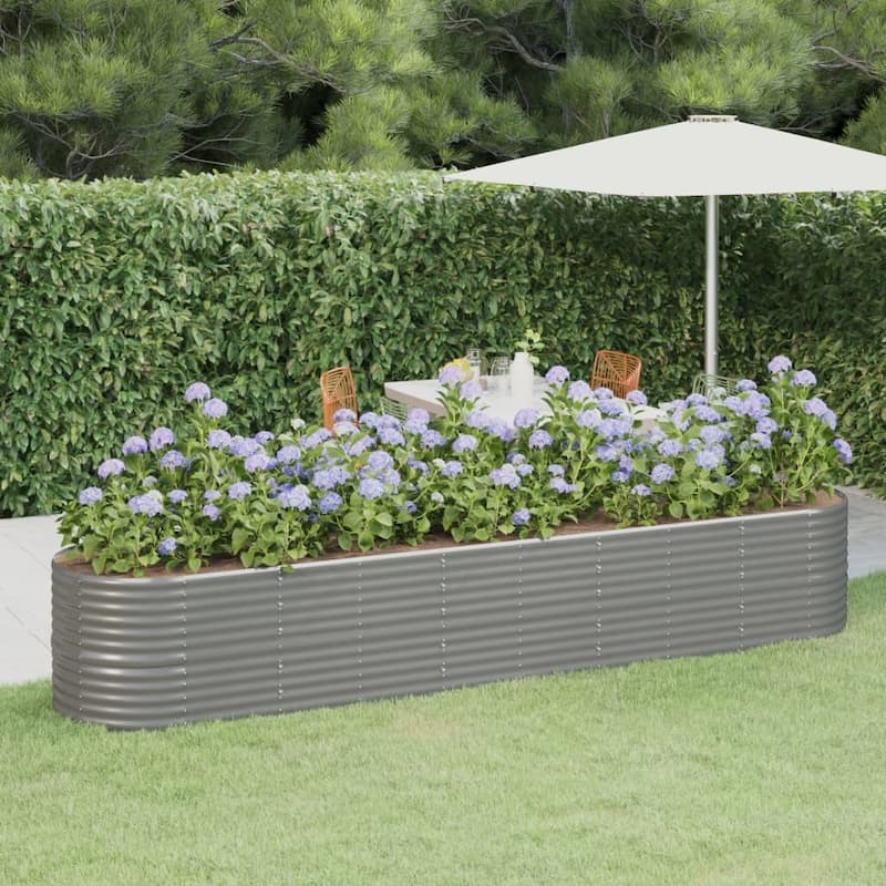 vidaXL Raised Garden Bed Raised Flower Bed Galvanized Steel Outdoor Planter - 144.9"x31.5"x26.8" - Gray