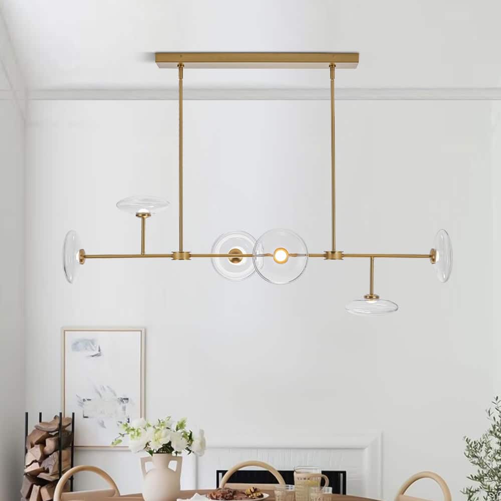 Minimalist 6-Light Dimmable LED Glass Island Pendant Chandelier