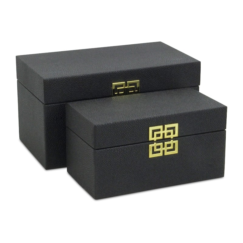 Black Shagreen Raised Bubble Box (Set of 2)