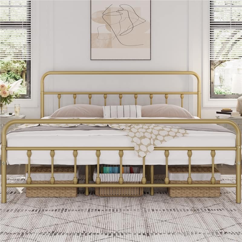 Yaheetech Classic Iron Platform Bed with High Headboard and Footboard Strong Metal-Framed Bed
